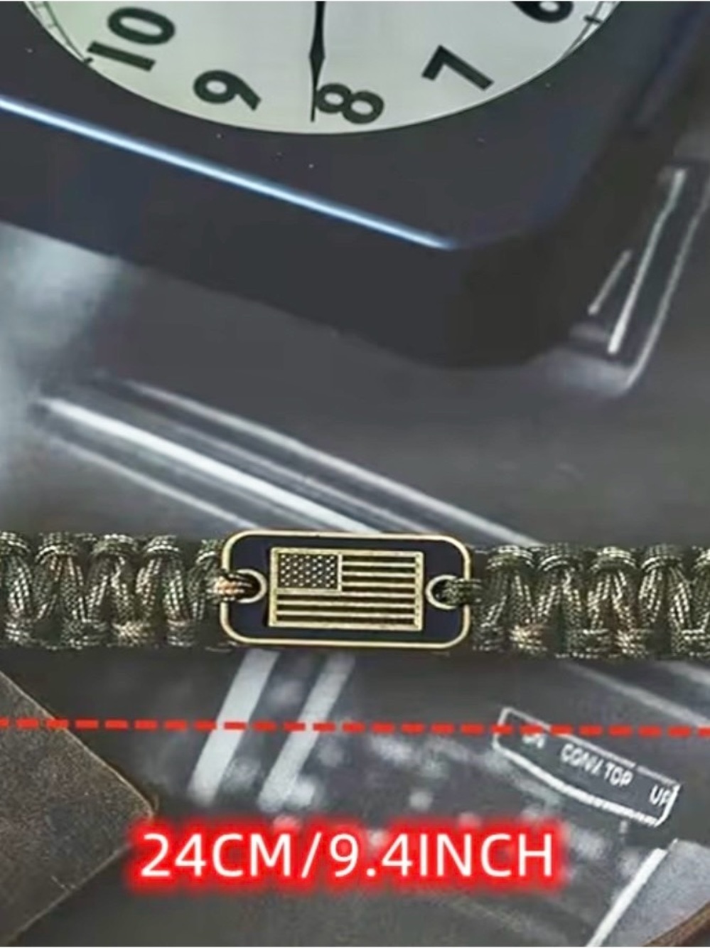 Vintage Green Camo Paracord Bracelet with American Flag Plate -New - Picture 2 of 3